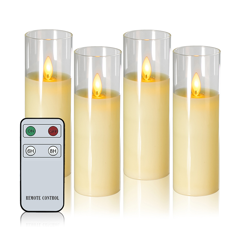 Bộ 4 nến thủy tinh chạy bằng pin màu ngà mỏng