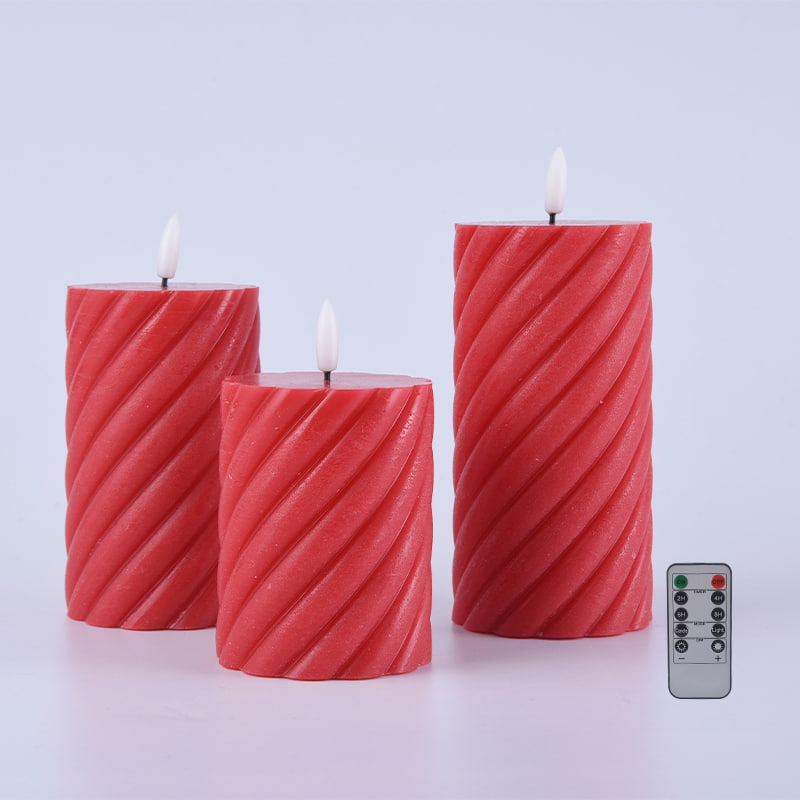 3 gói nến trụ không lửa hình xoắn ốc màu đỏ